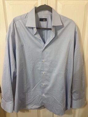Med Light Blue Windowpane Dress Shirt with White Grid made in Italy